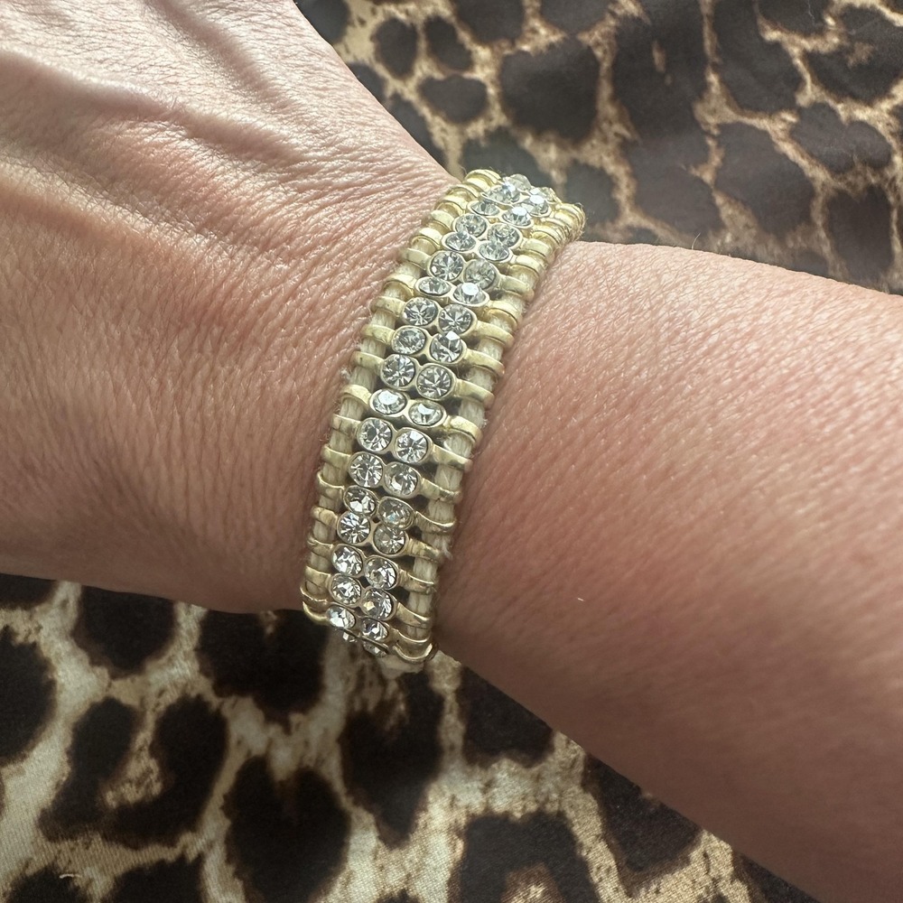 Gold Tone Crystal Rhinestone Beaded Bolo Bracelet Womens Adjustable‎ Cotton Cord